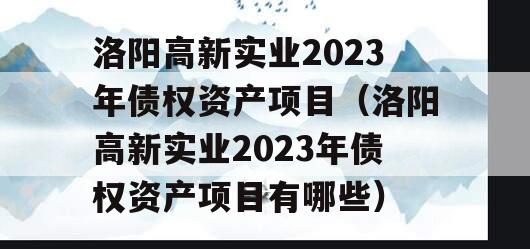 洛阳高新实业2023年债权资产项目（洛阳高新实业2023年债权资产项目有哪些）