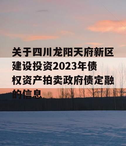 关于四川龙阳天府新区建设投资2023年债权资产拍卖政府债定融的信息