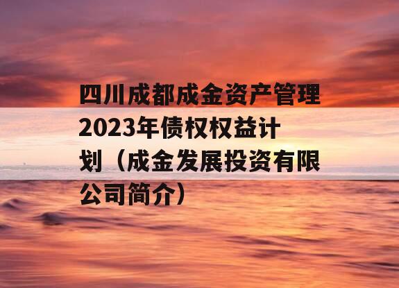 四川成都成金资产管理2023年债权权益计划（成金发展投资有限公司简介）