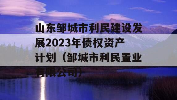 山东邹城市利民建设发展2023年债权资产计划（邹城市利民置业有限公司）