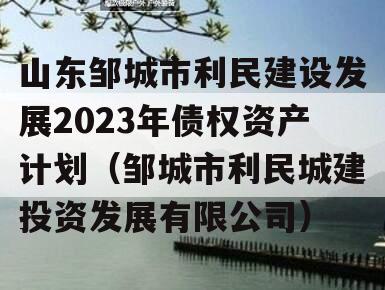 山东邹城市利民建设发展2023年债权资产计划（邹城市利民城建投资发展有限公司）