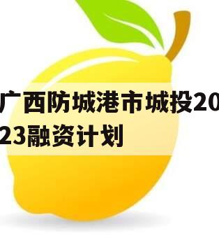 广西防城港市城投2023融资计划