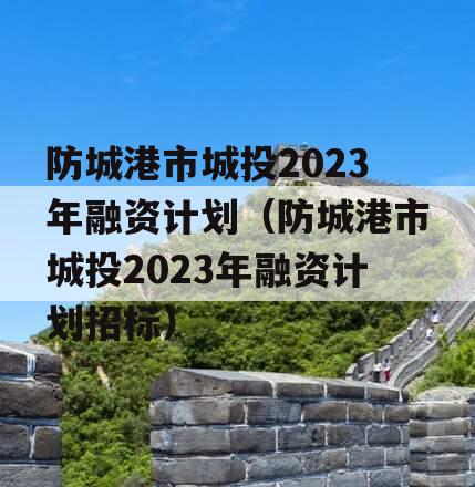 防城港市城投2023年融资计划（防城港市城投2023年融资计划招标）