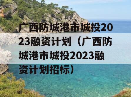 广西防城港市城投2023融资计划（广西防城港市城投2023融资计划招标）