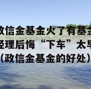 政信金基金火了有基金经理后悔“下车”太早（政信金基金的好处）