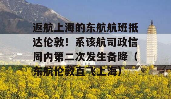 返航上海的东航航班抵达伦敦！系该航司政信周内第二次发生备降（东航伦敦直飞上海）