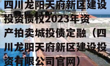 四川龙阳天府新区建设投资债权2023年资产拍卖城投债定融（四川龙阳天府新区建设投资有限公司官网）