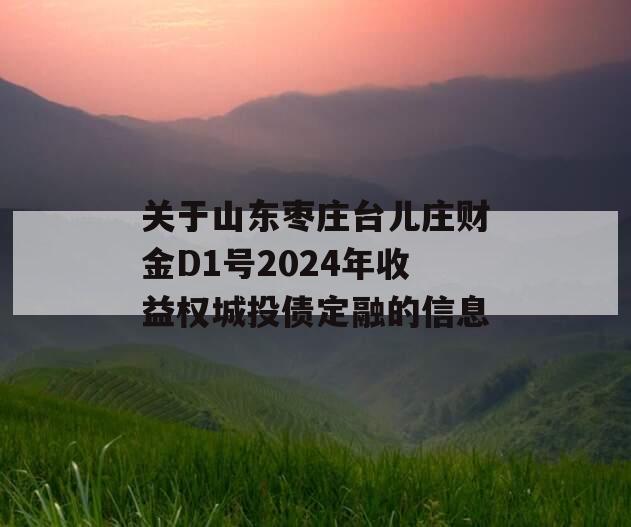 关于山东枣庄台儿庄财金D1号2024年收益权城投债定融的信息