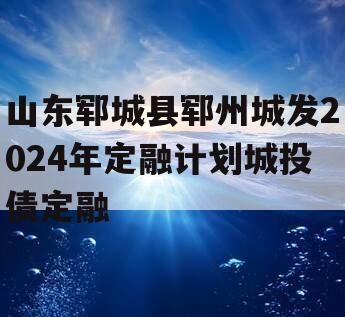 山东郓城县郓州城发2024年定融计划城投债定融